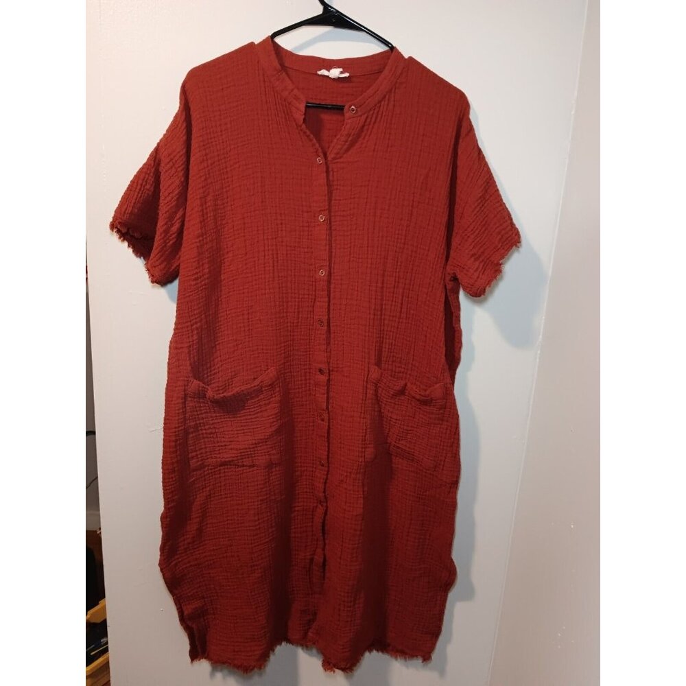 COPY - Eileen Fisher PICANTE Organic Cotton Gauze Mandarin Collar Dress Sz L Mi…